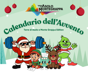 Copertina dell'agenda: calendario dell'Avvento NAtale 2025. con i personaggi: Babbo sportivo, Grich Nerd, renna cosrtese, Elfo Artista, tazza golosa.: Su sfondo neve e alberi di pino con il logo di IPA e delle palline di Natale