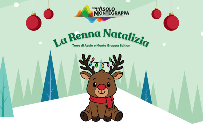 Renna illustrata in ambiente invernale per il progetto natalizio Terre di Asolo e Monte Grappa