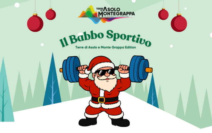 Illustrazione “Babbo Sportivo” con bilanciere, logo e titolo del consiglio